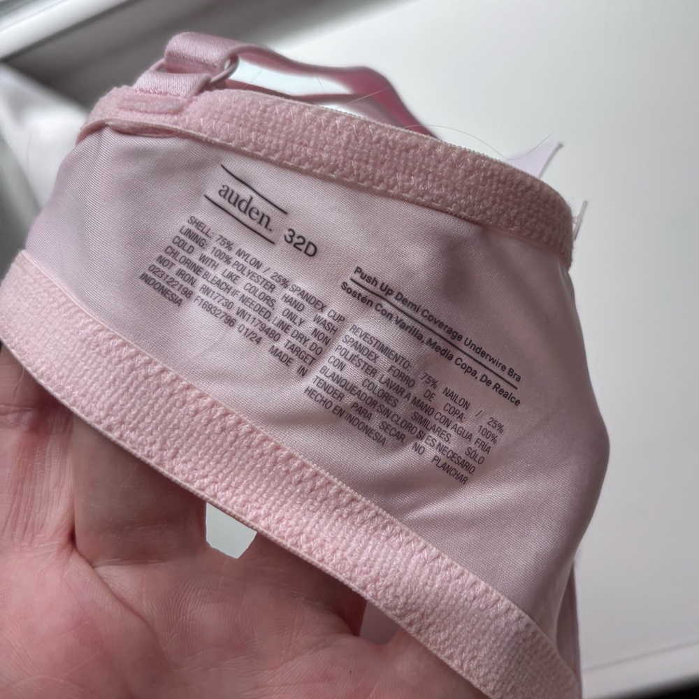 NWT Auden 32D Baby Pink Bra Push Up Demi Underwire Light Lift Smooth Satin - Picture 5 of 5